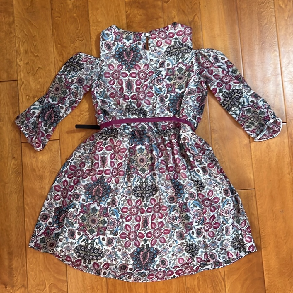 Amy’s Closet Burgundy Floral Cold Shoulder Dress Size 16 3/4 Sleeve Wedding - Picture 5 of 8